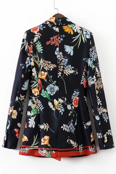 Fashion Floral Print Double Breasted Notched Lapel Leisure Tunic Blazer