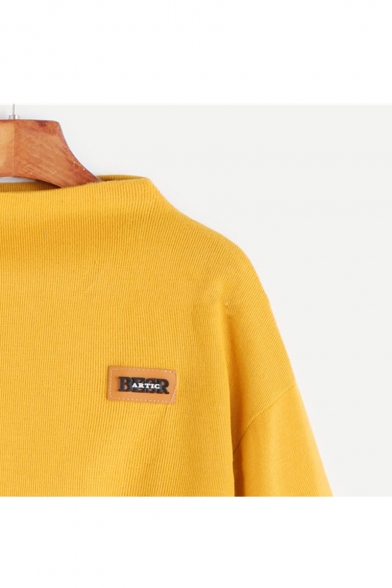 Leisure Letter Applique High Neck Long Blouson Sleeves Pullover Casual Sweatshirt