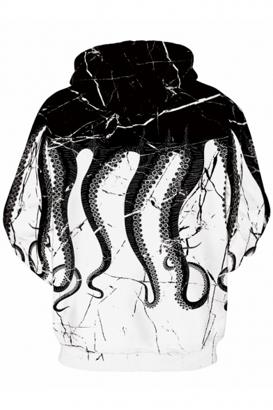 Stylish Octopus Printed Drawstring Long Sleeves Unisex Hoodie with Pocket