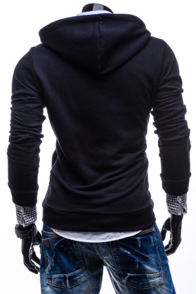 Stylish Zipper-Front Long Sleeves Pullover Slim-Fit Hoodie with Buttons