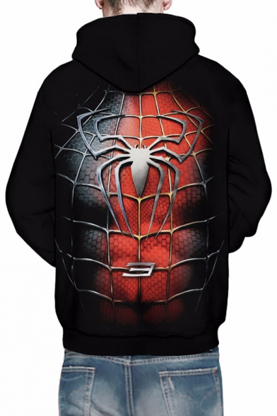 Trendy Spider Web Pattern Long Sleeves Pullover Unisex Hoodie with Pocket