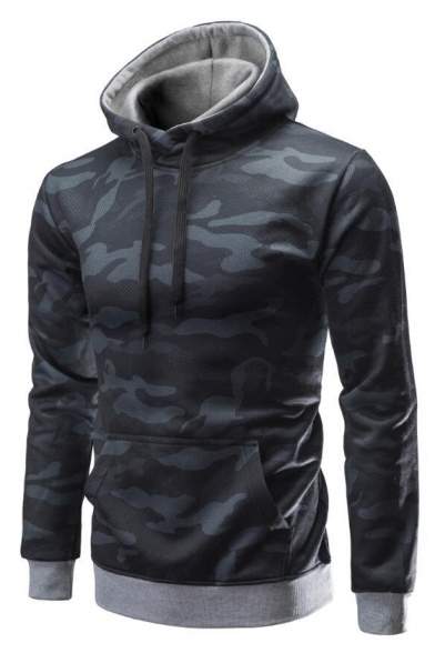 Casual Camouflaged Pattern Long Sleeves Pullover Hoodie with Pocket