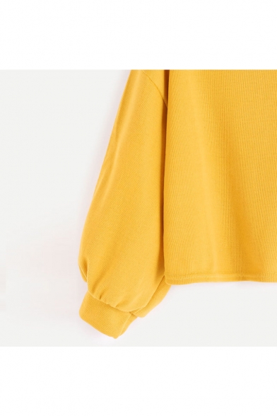 Simple Letter Pattern High Neck Long Blouson Sleeves Pullover Loose Sweatshirt