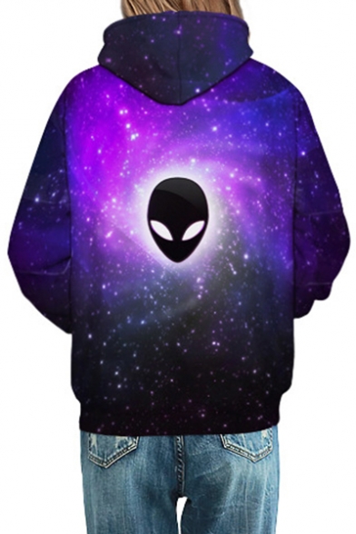Chic Alien Galaxy Printed Long Sleeves Pullover Hoodie with Pocket