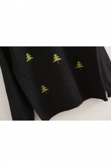Chic Christmas Tree Pattern Long Sleeve Pullover Sweater