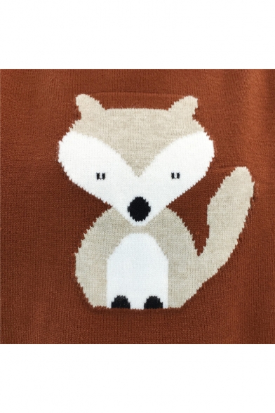 Chic Fox Applique Pattern High Neck Long Sleeve Casual Pullover Sweater