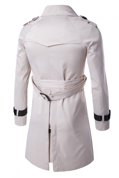 Classic Notched Lapel Long Sleeves Belted Waist Double Breasted Trench Coat