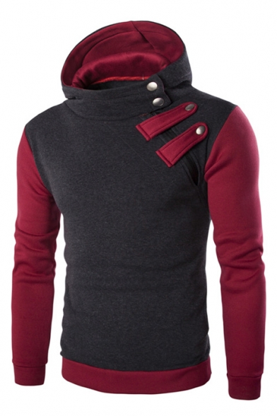 Men's Fashion Zipper-Front Color Block Long Sleeves Pullover Slim-Fit ...