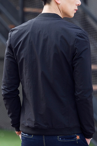 Men's Leisure Simple Plain Stand-Up Collar Zip Up Long Sleeve Coat