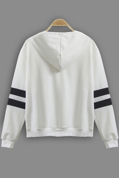 Popular Floral Embroidery Striped Long Sleeves Pullover Hoodie with Drawstring