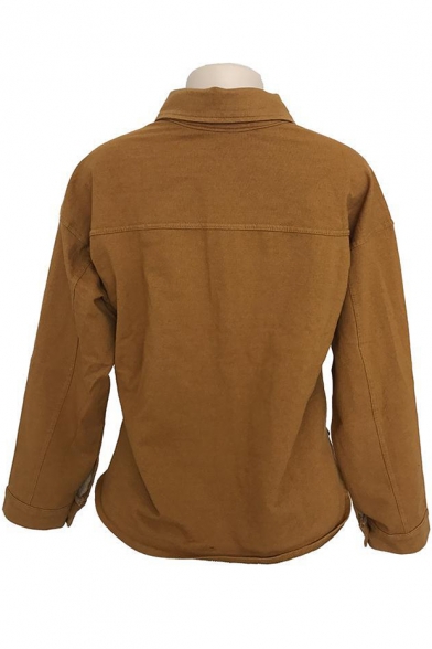 Simple Plain Lapel Long Sleeve Buttons Down Comfort Jacket