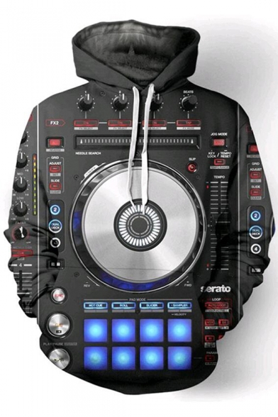 Trendy 3D DJ Keyboard Print Long Sleeve Drawstring Hoodie