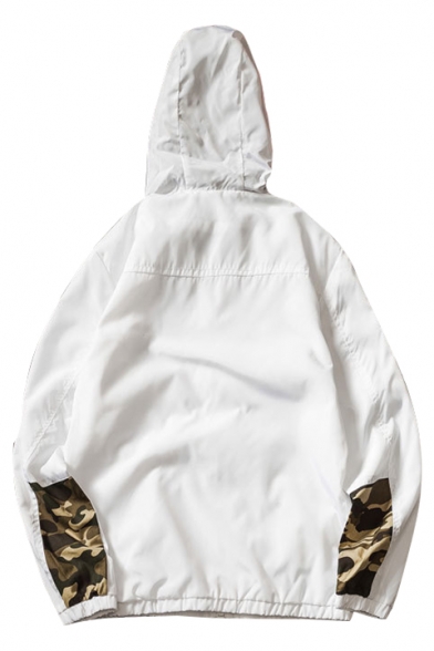 Chic Camouflage Letter Print Long Sleeve Zip Up Hooded Jacket