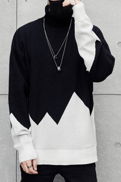Color Block Turtleneck Long Sleeve Pullover Sweater