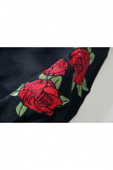 Embroidery Floral Letter Pattern Round Neck Long Sleeve Pullover Sweatshirt