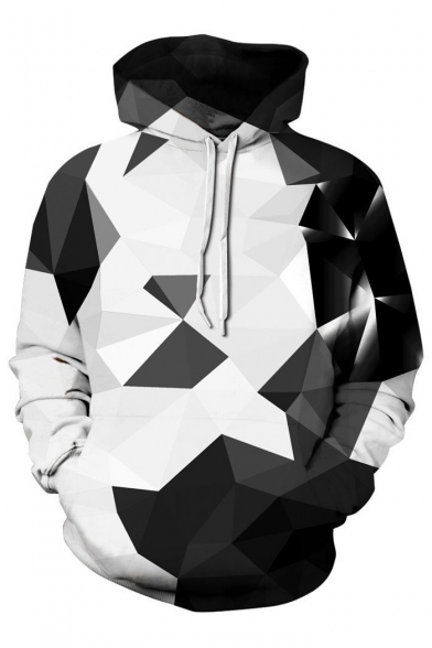 Fashionable Geometric Printed Long Sleeves Pullover Hoodie with Pocket