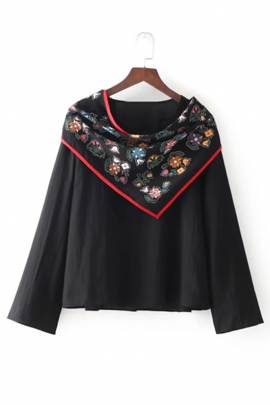 New Stylish Floral Print Round Neck Long Sleeve Blouse