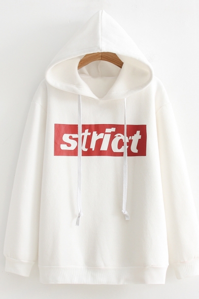 Simple Letter Pattern Long Sleeves Pullover Hoodie with Drawstring