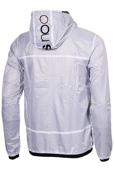 Stylish Color Block Print Long Sleeve Zipper Hooded Windproof Coat