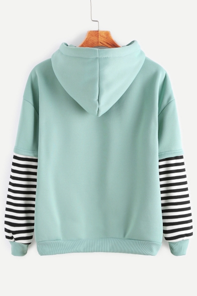 Stylish Striped Layered Long Sleeves Color Block Long Sleeves Pullover ...