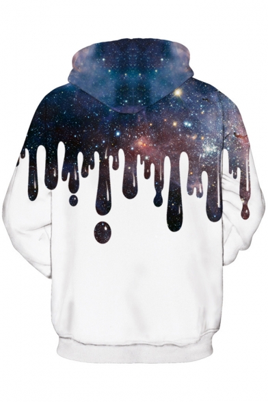 Trendy Flowing Galaxy Color Block Long Sleeves Pullover Hoodie with Pocket