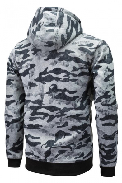 Casual Camouflaged Pattern Long Sleeves Pullover Hoodie with Pocket