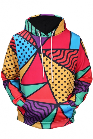 Childish Color Block Polka Dotted Long Sleeves Pullover Hoodie with Pocket