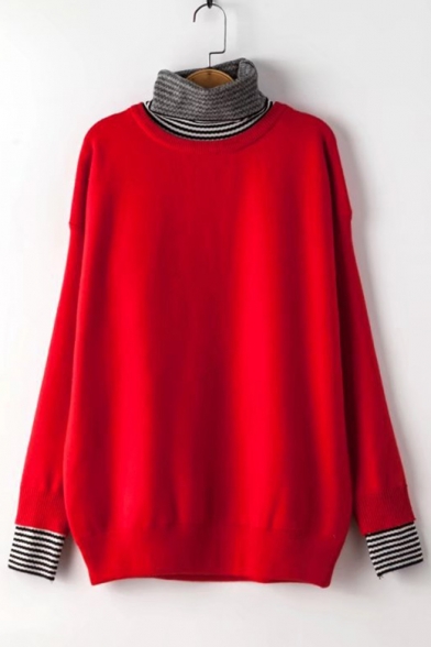 Color Block Striped Turtleneck Long Sleeve Pullover Sweater