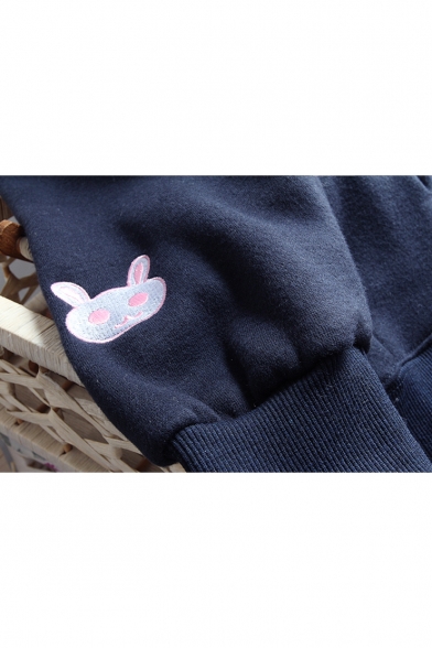 Cute Rabbit Pattern Long Sleeve Pocket Hoodie with Rabbit Ear Hood
