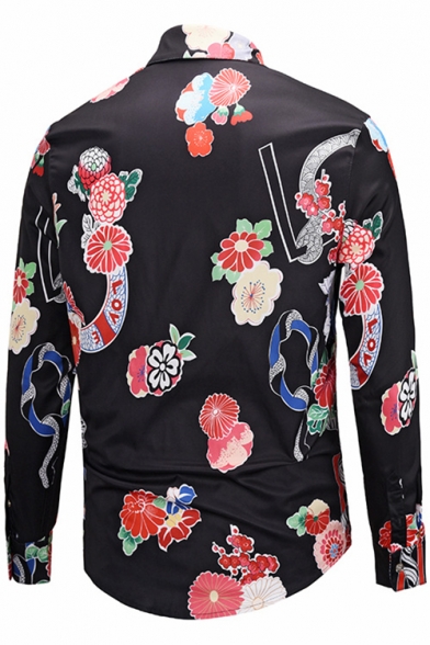 Ethic Floral Printed Point Collar Long Sleeves Button Down Shirt