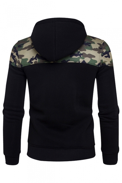 Fashion Color Block Camouflage Print Long Sleeve Zipper Hoodie