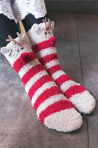 Fashion Lovely Deer Design Striped Warm Socks