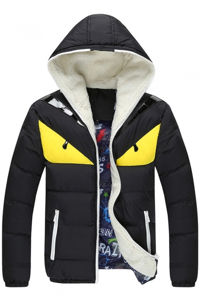 New Arrival Fashionable Color Block Zippered Long Sleeve Hooded Padded Coat