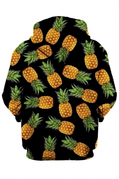 Simple Allover Pineapple Pattern Long Sleeves Pullover Hoodie with Pocket