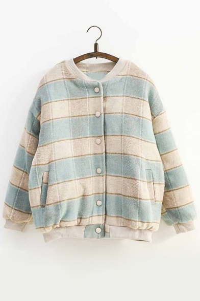 Winter Collection Button Down Long Sleeves Loose Cocoon Baseball Jacket with Pockets