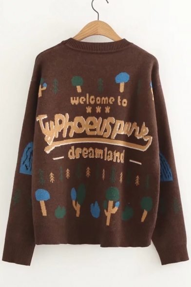 Chic Letter Cartoon Print Long Sleeve Round Neck Pullover Sweater