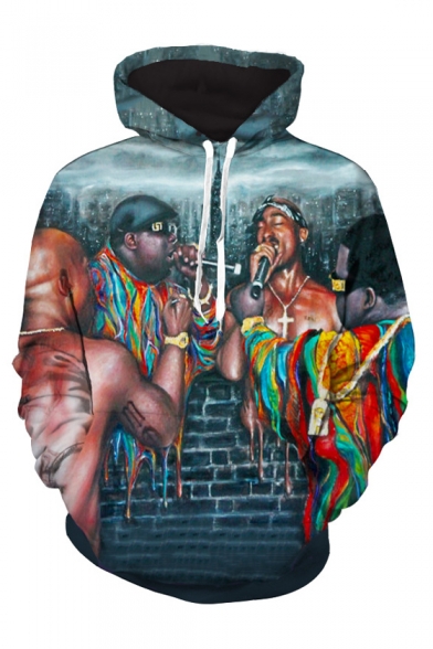 Unique Rapper Hip-Hop Colorful Brick Wall Printed Long Sleeves Pullover Hoodie with Pocket