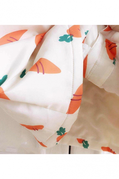 Adorable Carrot Print Long Sleeve Snap Button Hooded Coat