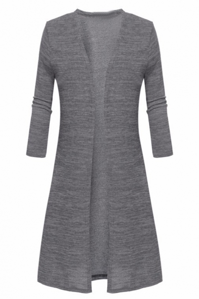 Elegant Plain Long Sleeves Open Front Longline Women's Cardigan