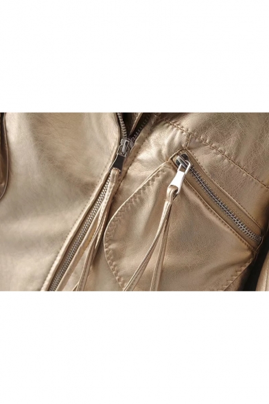 Fashionable Long Sleeve Zipper Collarless Plain Biker Jacket