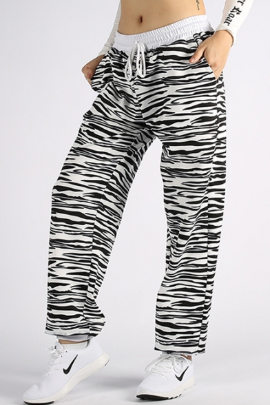 New Fashion Zebra Pattern Drawstring Waist Sports Pants