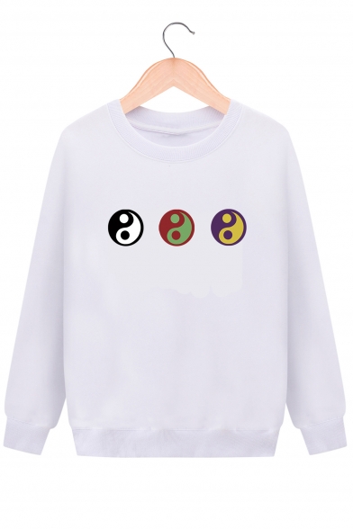 Unique Tai Chi Symbol Pattern Round Neck Long Sleeves Pullover Sweatshirt