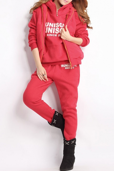 Warm Autumn Winter Letter Print Hooded Three-piece Sports Co-ords