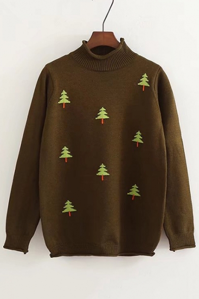 Chic Christmas Tree Pattern Long Sleeve Pullover Sweater