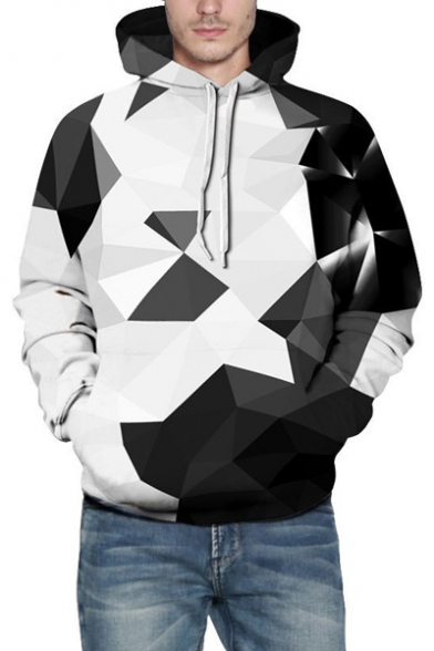 Fashionable Geometric Printed Long Sleeves Pullover Hoodie with Pocket