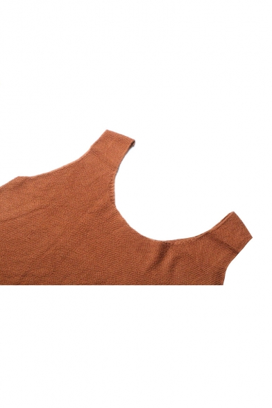 Hot Fashion Scoop Neck Simple Plain Split Side Tank Sweater with Pocket