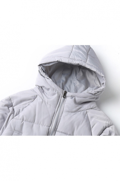 Stylish Plain Long Sleeves Zippered Unisex Hooded Quilted Coat with Zipped-Pockets