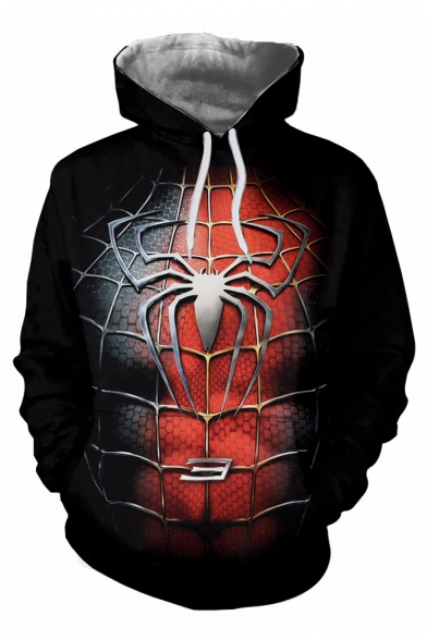 Trendy Spider Web Pattern Long Sleeves Pullover Unisex Hoodie with Pocket