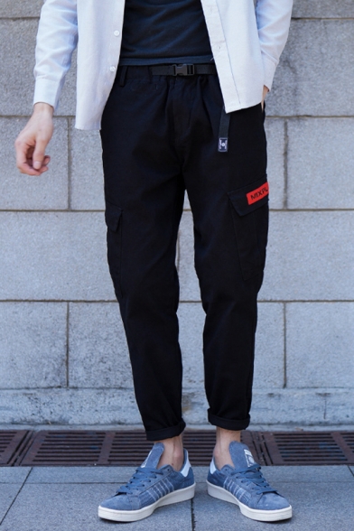 New Stylish Letter Print Leisure Pants with Flap Pocket