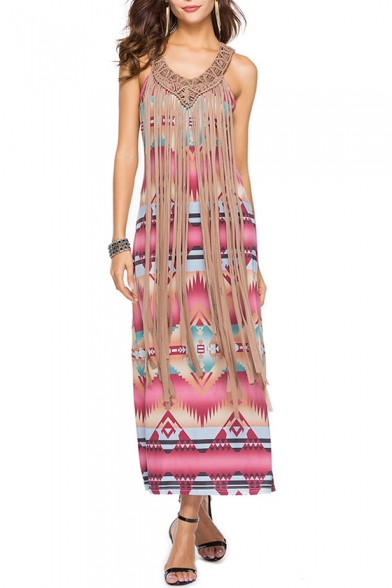 New Stylish Tribal Print Maxi Beach Dress with Strap